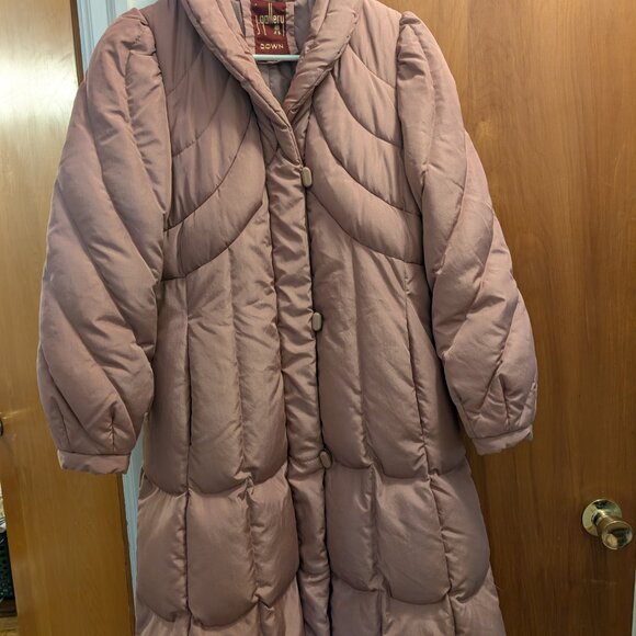 Vintage J.Gallery Duck Down 1980s Dusty Rose Long Puffer Winter Coat - Women's M - Picture 11 of 16